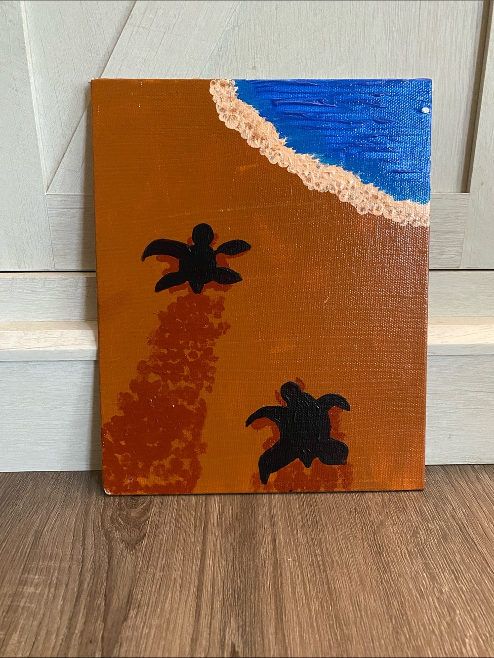 Beach Turtle Silhouette Canvas Art in Brown and Blue